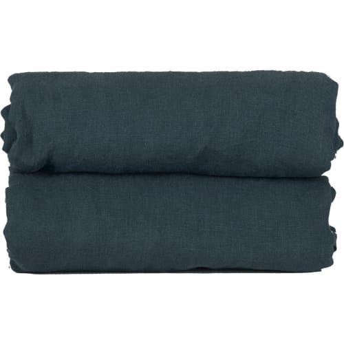 Ropa de hogar y alfombras Sábanas bajeras | Sábana bajera ajustable de lino lavado azul tinta 200x200x40 - VN54518