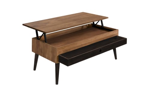 Mesa de centro elevable madera maciza natural y negro, patas negras