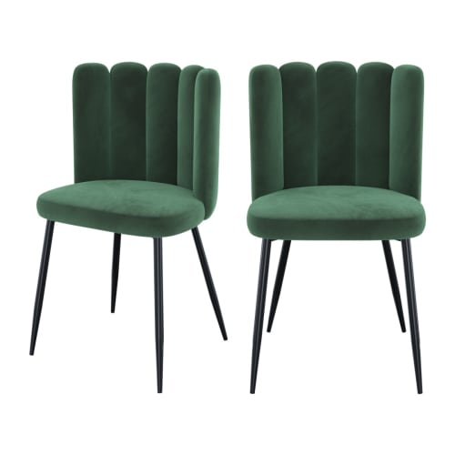 Chaise en velours vert et pieds en métal (lot de 2) | Maisons du Monde