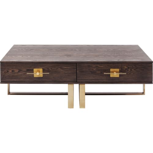 Meubles Tables basses | Table basse 2 tiroirs rétro marron et acier doré - QZ64182