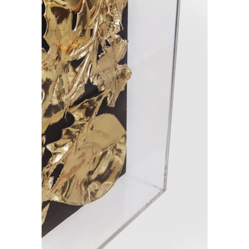 Déco Toiles et tableaux | Tableau feuilles dorées en relief sous vitre 120x120 - UO47452