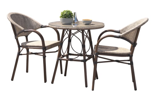 Jardin Ensemble table et chaises de jardin | Ensemble repas de jardin 2 places en aluminium marron - BY47878