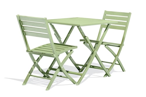 Jardin Ensemble table et chaises de jardin | Ensemble repas de jardin 2 places en aluminium vert lagune - YT38169