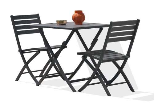 Jardin Ensemble table et chaises de jardin | Ensemble repas de jardin 2 places en aluminium gris anthracite - ZQ08000