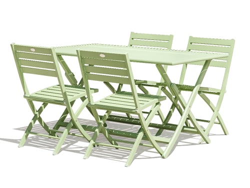 Jardin Ensemble table et chaises de jardin | Ensemble repas de jardin 4 places en aluminium vert lagune - PT15371