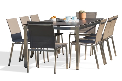 Jardin Ensemble table et chaises de jardin | Ensemble repas de jardin 8 places en aluminium gris anthracite - HX39529