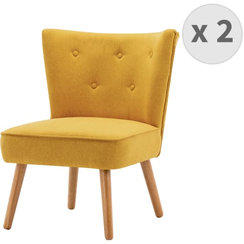 Canapés et fauteuils Fauteuils | Fauteuil scandinave tissu curry pieds bois(x2) - VI06549