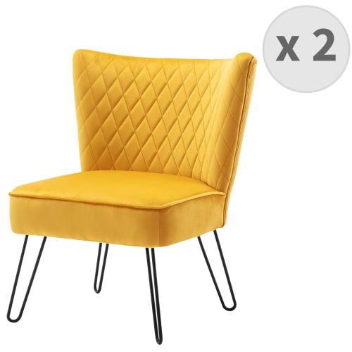 Canapés et fauteuils Fauteuils | Fauteuil vintage velours curry pieds métal noir(x2) - XJ30550