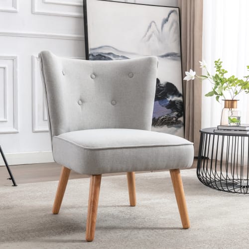 Canapés et fauteuils Fauteuils | Fauteuil scandinave tissu gris clair pieds bois - SM22730