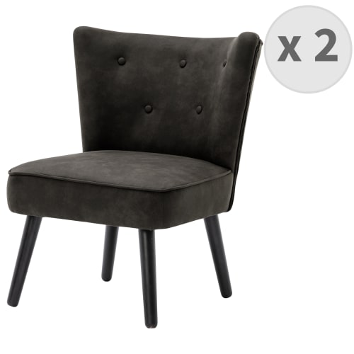 Canapés et fauteuils Fauteuils | Fauteuil vintage marron foncé pieds bois noir(x2) - QF09593