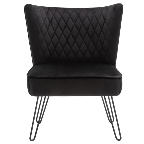 Canapés et fauteuils Fauteuils | Fauteuil vintage velours noir pieds métal noir(x2) - EJ60425