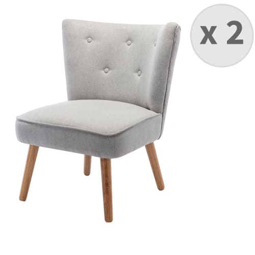 Canapés et fauteuils Fauteuils | Fauteuil scandinave tissu gris clair pieds bois(x2) - ZX48387