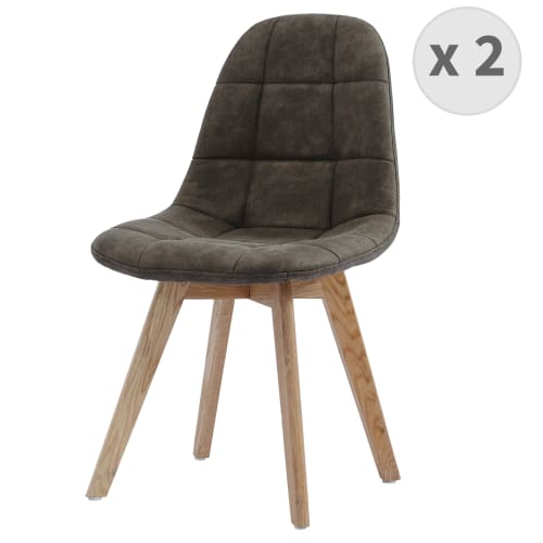 Meubles Chaises | Chaise scandinave microfibre vintage marron clair pieds chêne (x2) - KP97776