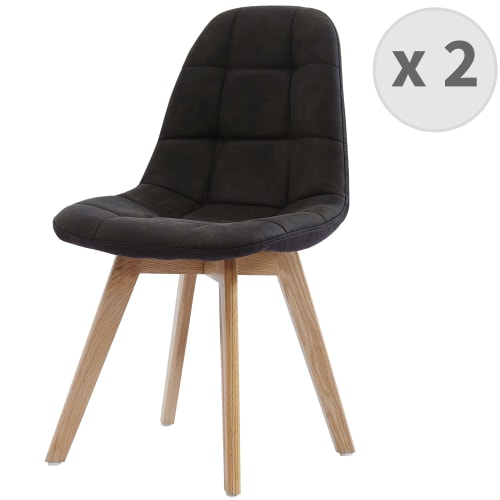 STELLA OAK - Chaise scandinave vintage marron foncé pieds chêne (x2)