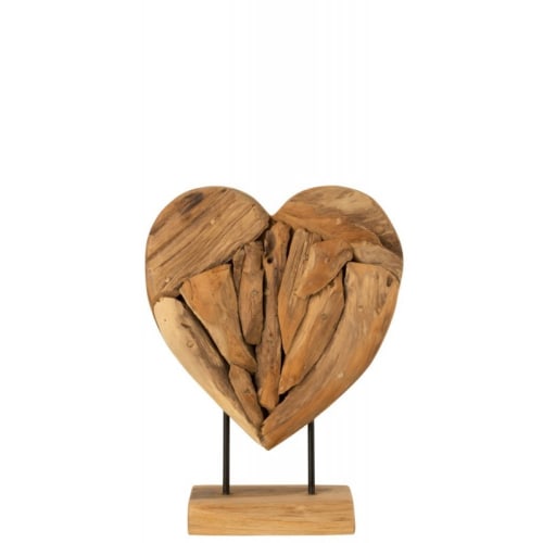 Déco Bustes et statues | Coeur sur pied morceaux tek naturel H40cm - QX48544