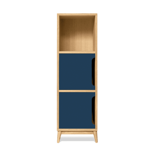 Meubles Petits meubles de rangement | Colonne de rangement bleu nuit chene naturel - WF92085
