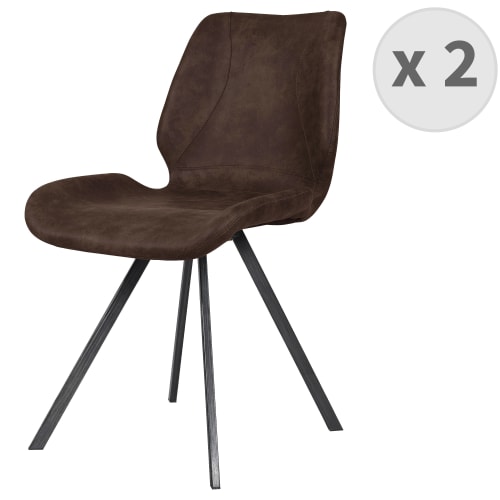 Meubles Chaises | Chaise industrielle microfibre café vintage et noir (x2) - VM93669