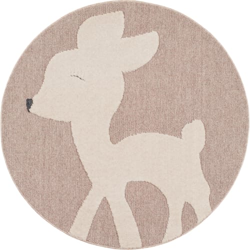 Tapis rond beige et crème motif bambi - D120