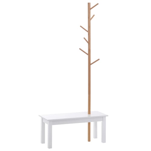 Perchero de pie bambú y MDF blanco y madera natural 80x30x180cm