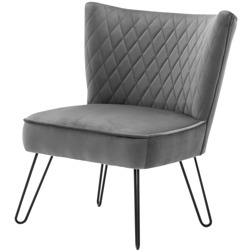 Canapés et fauteuils Fauteuils | Fauteuil vintage velours gris pieds métal noir - LT67825