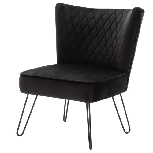 Canapés et fauteuils Fauteuils | Fauteuil vintage velours noir pieds métal noir - PH34729