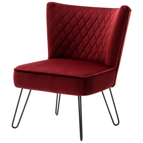 Canapés et fauteuils Fauteuils | Fauteuil vintage velours lie de vin pieds métal noir - CU50188