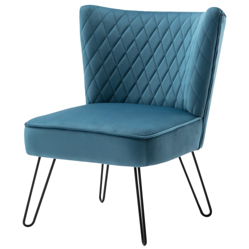 Canapés et fauteuils Fauteuils | Fauteuil vintage velours bleu canard pieds métal noir - PE54798
