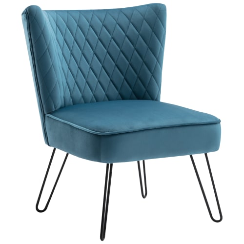 Canapés et fauteuils Fauteuils | Fauteuil vintage velours bleu canard pieds métal noir - PE54798