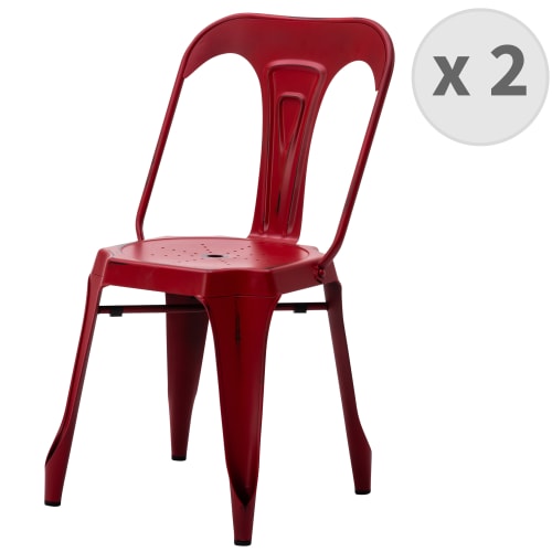 Meubles Chaises | Chaise industrielle métal rouge patiné (x2) - OV09014
