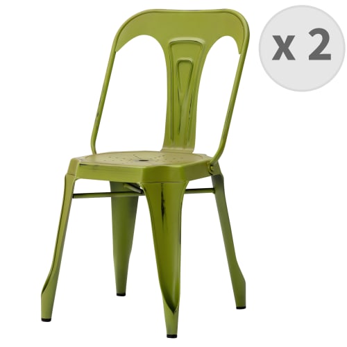 Meubles Chaises | Chaise industrielle métal kaki patiné (x2) - MJ64650