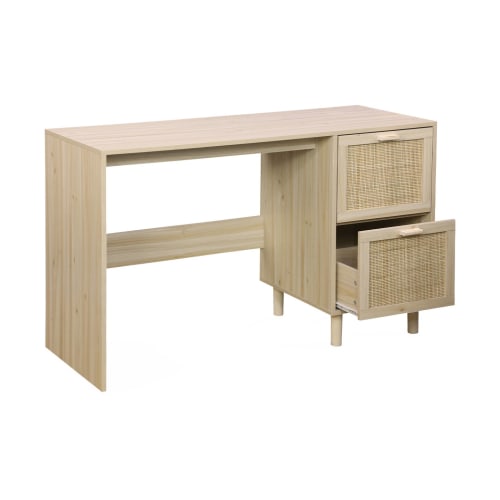 Credenza a 2 ante effetto canna e legno 80 cm naturale CAMARGUE