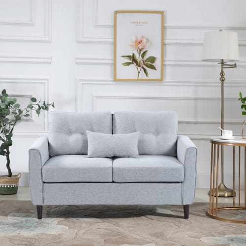 Sofá de salón lino, esponja, eucalipto gris 140x78x83cm | Maisons du