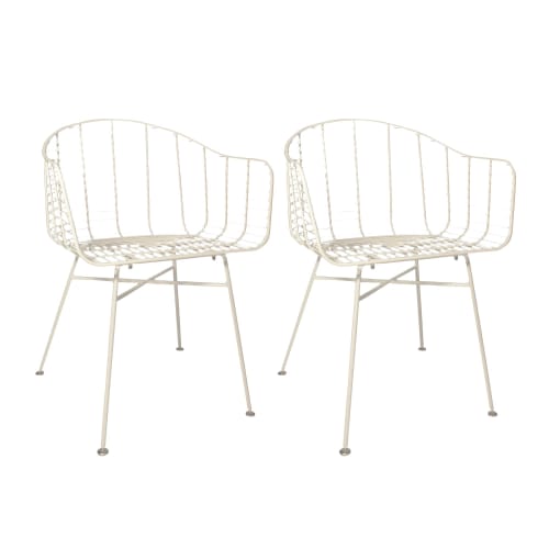 Jardin Chaises de jardin | Lot de 2 fauteuils de table outdoor en métal blanc h78cm - HT70150