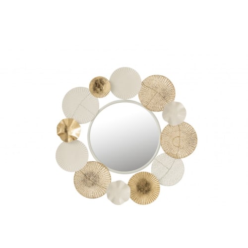 Miroir rond cercles métal blanc et or D69cm