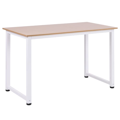 Meubles Bureaux et meubles secrétaires | Table informatique bureau métal blanc aspect chêne clair - OL51870