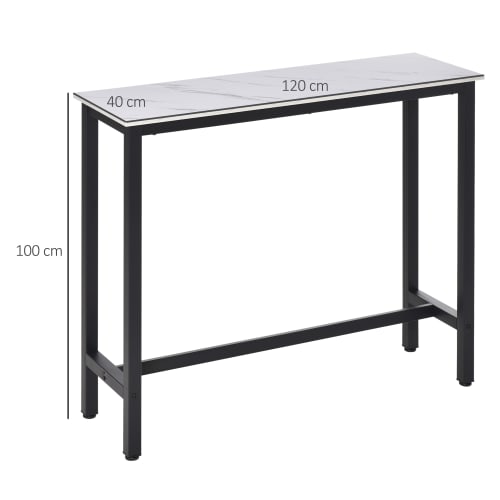 Table de bar 100H cm châssis acier noir plateau aspect marbre blanc | Maisons du Monde