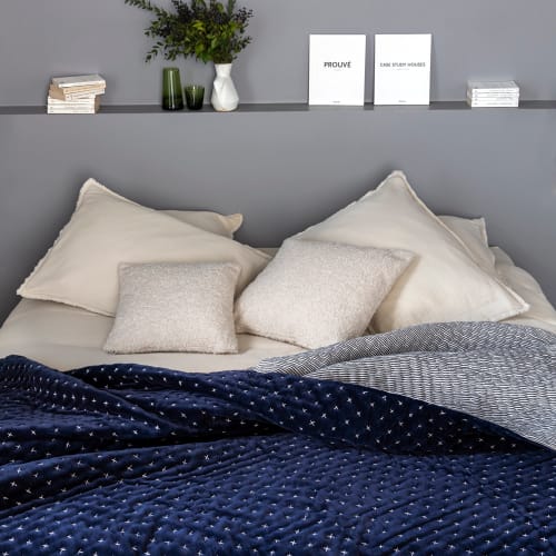 Couverture pure laine vierge Woolmark 500g/m², VOLTA 220x240 cm Bleu Azur