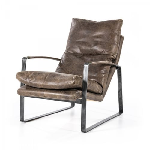 Canapés et fauteuils Fauteuils | Fauteuil cuir vintage accoudoirs métal noir marron - UW00927