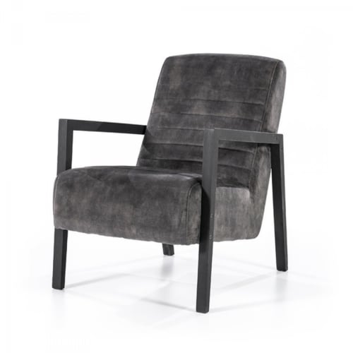 Canapés et fauteuils Fauteuils | Fauteuil vintage pieds bois en velours gris anthracite - VJ81923
