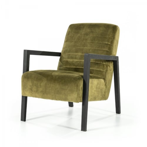 Canapés et fauteuils Fauteuils | Fauteuil vintage pieds bois en velours vert kaki - PL75092