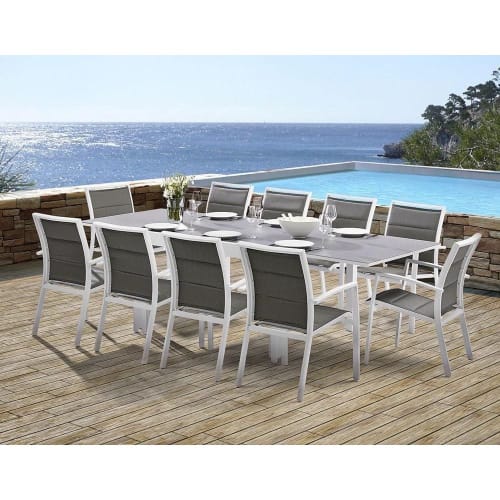 Jardin Ensemble table et chaises de jardin | Salon de jardin moderne 10 personnes modulo blanc - AO65995