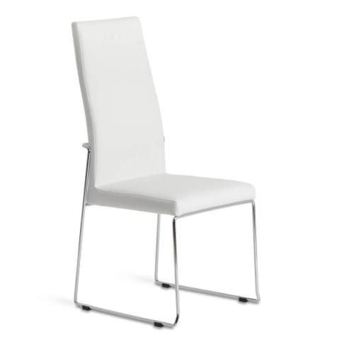Meubles Chaises | Chaise simili cuir blanc et structure en acier inoxydable chromé - IS35079