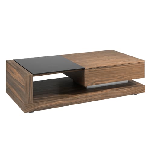 Meubles Tables basses | Table basse en bois plaqué noyer et verre teinté noir - IL97878
