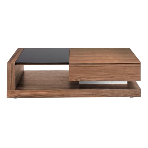 Meubles Tables basses | Table basse en bois plaqué noyer et verre teinté noir - IL97878