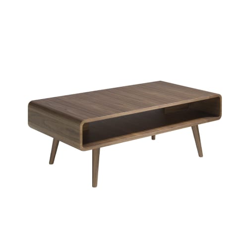 Meubles Tables basses | Table basse en bois plaqué noyer avec porte-revues central - DP18630