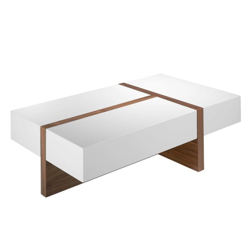 Meubles Tables basses | Table rectangulaire en MDF  blanc brillant et bois plaqué noyer. - IN19665
