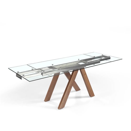 Meubles Tables à manger | Table extensible L160/200/240 verre trempé et placage noyer - UQ21784