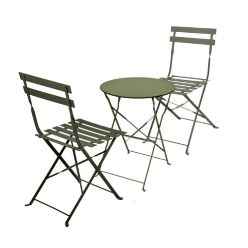Jardin Ensemble table et chaises de jardin | Set bistrot pliant acier 2 places kaki - OE21079