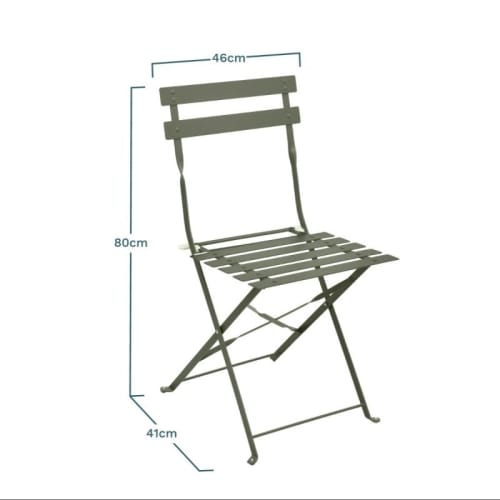 Jardin Ensemble table et chaises de jardin | Set bistrot pliant acier 2 places kaki - OE21079