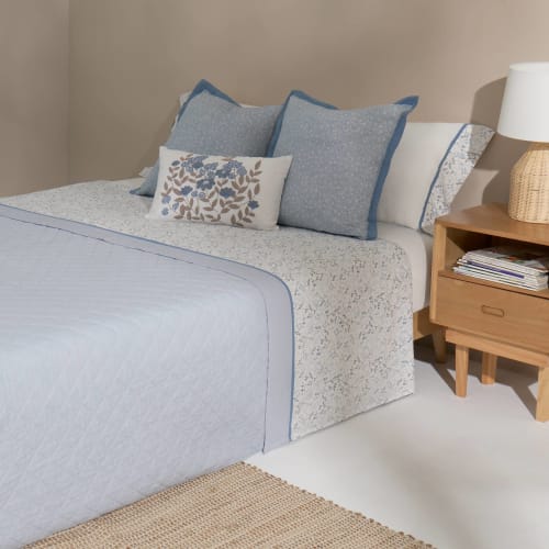 Ropa de hogar y alfombras Sábanas encimeras | Sábana algodón hojas azul 210x270 (Cama 135-140) - MV80950